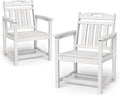 Set of 2 Weatherproof Patio Chairs - HDPE Outdoor Dining Chairs with Wide Seat, Ergonomic Design - for Garden, Backyard, Deck - White