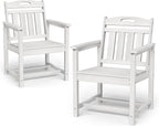 Set of 2 Weatherproof Patio Chairs - HDPE Outdoor Dining Chairs with Wide Seat, Ergonomic Design - for Garden, Backyard, Deck - White