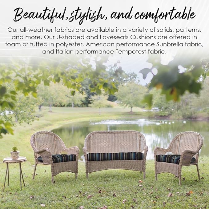 RSH DECOR: Tufted U-Shapes & Lumbars 2 of Each | 22" x 22” & 20" x 12" | Water-Resistant Spun Fabric | Outdoor Wicker Cushions & Support Pillows for Patio Furniture | Red