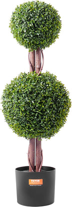 VEVOR Artificial Boxwood Topiary Tree, 36 inch Tall (2 Pieces), Double Ball Faux Topiary Trees, Faux Plant w/Extra Leaves & Pot & Small Decoration, UV Rated Set for Home Decor Indoor/Outdoor