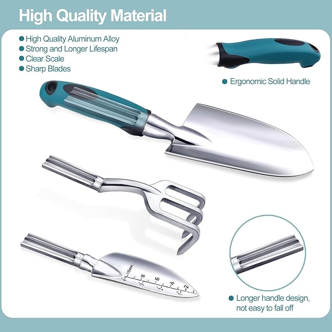 Kynup Garden Tools 7-Piece, Gardening Hand Tools, Gardening Tools Set Cultivators with Rust-Proof,Stainless Steel, Aluminum Alloy Material, Gardening Supplies Set Ideal Gift