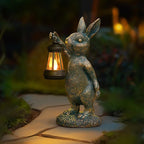 MININOVA Rabbit Garden Statues with Solar Lantern Bunny Outdoor Resin Sculpture for Patio Yard Lawn Decorations Gifts for Mother’s Day Housewarming Christmas
