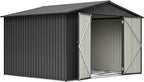 10x8 FT Outdoor Storage Shed with Floor Frame Structure and Lockable Doors, Durable and Sturdy Meta Sheds with Waterproof Roof Garden Tool Shed Ideal for Backyard Patio (Black