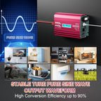 2000 Watt Pure Sine Wave Inverter 12V to 110V 120V AC 4100W Surge Peak Power for 2s Remote Control PD36W USB-C Compatible with Lithium Battery Starlink for Off-Grid Solar System RV Car Home LEESKY