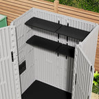 KINYING Plastic Shelving for 37 Cu.ft Horizontal Shed and 57 Cu.ft Vertical Shed, One Shelf with 2 Hooks On The Package, 25.5 in * 13 in, Easy Assembly