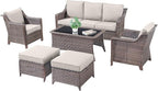 6 Pieces Outdoor Patio Furniture-High Back Rattan Wicker Couch with Outdoor Chairs Patio Conversation Sets for Porch Garden Backyard Poolside-Brown/Beige