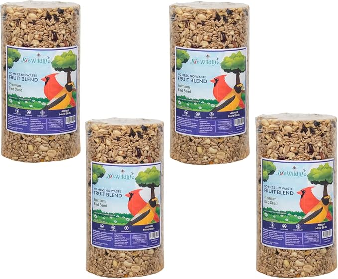 JCs Wildlife No Mess, No Waste Fruit Blend Premium Bird Seed Small Cylinder with Hole, 2 lb (4 Cylinder)