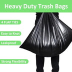 55-60 Gallon Trash Bags Heavy Duty 60 Count Bulk with 4 Innovative Flap Ties | Compatible with Rubbermaid Brute & Winco & Behrens 55-60 Gallon Round Trash Can | Tear & Leak Resistant Black
