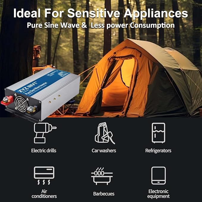 2000W Pure Sine Wave Inverter DC 48V to AC 120V, 3600W Peak Power with LED Display, Power Converter for Car, Truck, Solar, Home & Rechargeable Devices