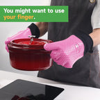 GEEKHOM BBQ Gloves Heat Resistant Oven Mitts - Silicone Grilling Gloves with 13.7" Arm Protection - Waterproof Pot Holder Non-Slip for Men & Women, Kitchen Outdoor Cooking, Baking, Camping, Pink