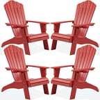 Psilvam Adirondack Chair, Oversized Poly Lumber Fire Pit Chair with Cup Holder, 350Lbs Support Patio Chairs for Garden, Weather Resistant Adirondack Chair Looks Like Real Wood (4, Red)