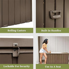 LANTRO JS 120 Gallon Metal Deck Box, Outdoor Storage Box Waterproof with Wheels, Lockable Storage Container for Patio Furniture Cushions Garden Tools, Dark Brown