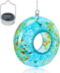 VCUTEKA Bird Feeder Solar Fly Through Bird Feeders for Outside Hanging with Round Shape Glass Container to Attract Wild Birds for Garden Decor, Blue 8"