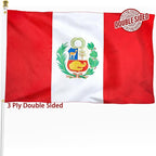 Peru Peruvian Flag 3x5 ft Outdoor, Double Sided 3 Ply Heavy Duty Peru National Country Flag, 100% Quality Polyester Peruvian Banner with Brass Grommets 4 Rows Stitches