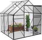 Favfurish 6X6 FT Polycarbonate Greenhouse, All Season Heavy Duty Walk-in Garden Plants Green House for Outdoor Backyard, Raised Base and Anchor Aluminum, Black