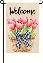Spring Floral Garden Flag Tulips Garden Decoration Supplies 12x18 Inch Double Sided Flag Farmhouse Holiday Outside Seasonal Decor Seasonal Flower Yard Flags