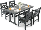 5 Piece HDPE Outdoor Dining Set for 4 Patio Dining Furniture Set with Umberlla Hole, Weather Resistent Outdoor Table and Chairs for Garden, Poolside, Backyard, Deck, Grey