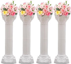 Roman Column Pedestal, Plastic White Columns for Weddings Indoor/Outdoor Roman Pillar Stand for Table Sculptures, Vase, Garden Decor (4PCS, 10.6 x 34.6 Inch Round)