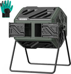 THEGROW'ING Updated 43 Gallon Compost Bin Outdoor, Fast Assemble Tumbling Composter, Dual Chamber Composter Tumbler, Rotating Compost Bin for Outside, Backyard, Garden and Yard, Green