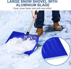 Ergonomic Large Snow Shovel for Driveway: 48-Inch Dual-Lock Knob Anti-Wobble Handle, 16" Plastic Blade w/Metal Edge, Ultra-Light 1.9 lb, Portable Aluminum Shaft, Car, Camping & Emergency, Blue