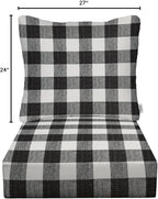 RSH DECOR: Deep Seating Cushion with Pillow Back | 24” x 27” Seat | All-Weather Spun Fabric | Water and Fade-Resistant | Outdoor Chair Cushion Set for Patio Furniture | Black Buffalo Plaid