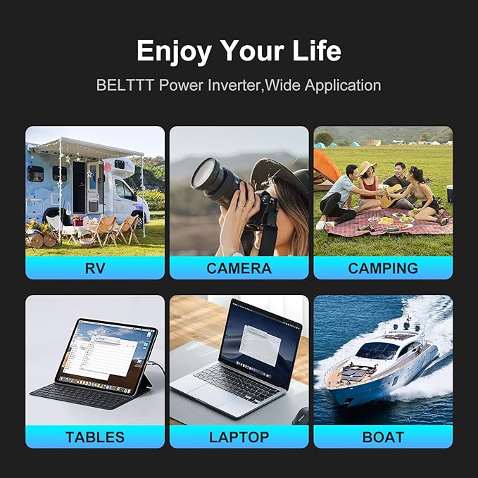 BELTTT 300W Inverter 12V to 110V, 600W Peak Car Power Inverter Dc to Ac Converter for Vehicles, Car Adapter for Plug with 2 AC Outlets, 4 USB Ports and Smart LCD Display, Car Charger for Laptop