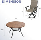 VICLLAX 5 Pieces Outdoor Dining Set, Patio Furniture Set of 4 Patio Swivel Dining Chairs and 40.6" Patio Spliced Round Tabletop with Storage Shelf, Mixed Brown Chairs & Walnut Tabletop