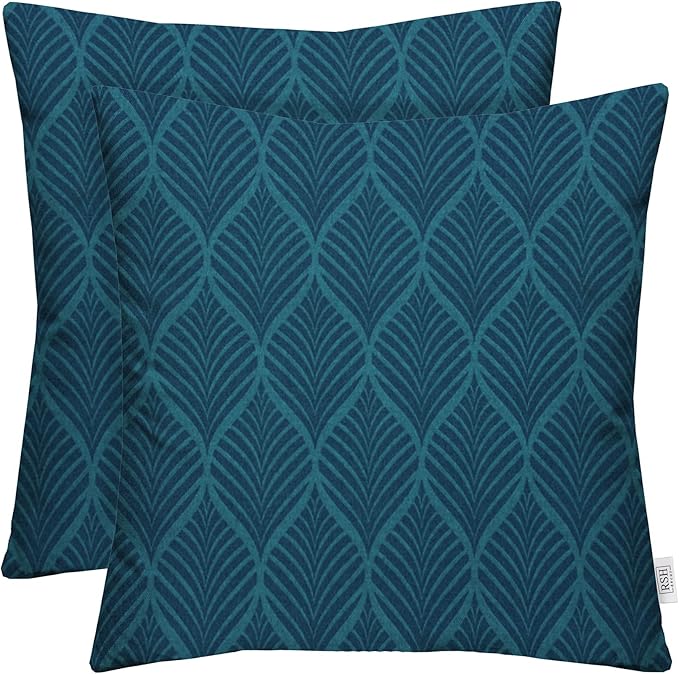 RSH DECOR: Square Throw Pillows Set of 2 | 24” x 24” | All-Weather Spun Fabric | Water and Fade-Resistant | Outdoor Accent Pillows for Patio Furniture | Fenbrook Blue
