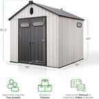 EconoHome 8x8 Ft Outdoor Storage Shed with Floor - Waterproof Shed with Lockable Door for Garden - Backyard, Tool Storage Use - Grey