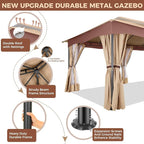 COBIZI Gazebo 12x20 Heavy Duty Gazebos with Curtain and Netting Outdoor Gazebo Canopy Double Roof Patio Gazebos with Metal Steel Frame for Patio, Deck, Backyard (Khaki)