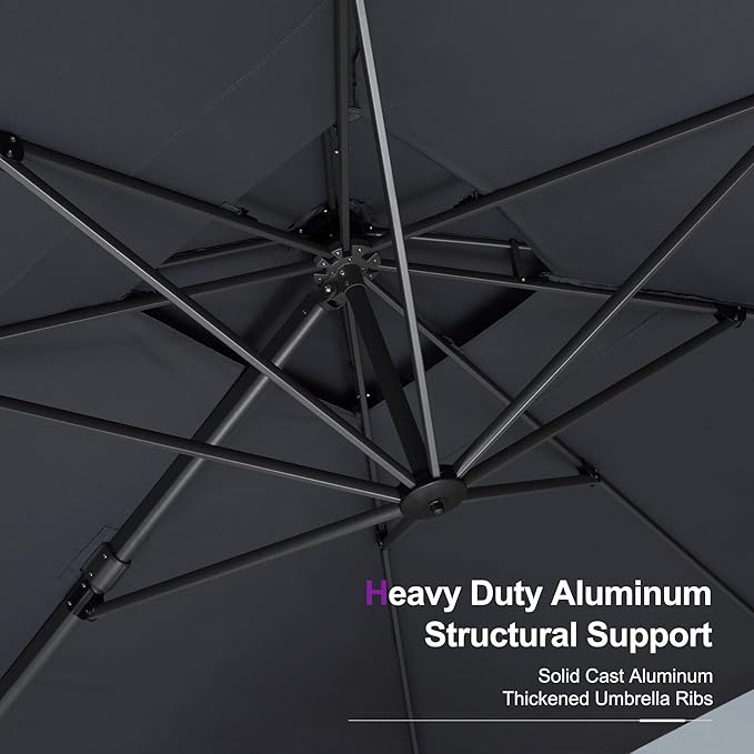 PURPLE LEAF 9' X 12' Patio Umbrella with Base Outdoor Rectangle Umbrella Large Cantilever Umbrella Heavy Duty Outdoor Market Umbrella for Garden Deck Backyard Pool Grey