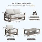 UDPATIO 5 Piece Faux Wood Aluminum Patio Furniture Set 6 Seats Modern Outdoor Furniture Patio Conversation Sets with Coffee Table for Balcony, Backyard, 600D Waterproof Cover Included, Light Grey