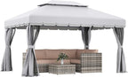 Outsunny 10' x 13' Patio Gazebo, Outdoor Gazebo Canopy Shelter with Netting and Curtains, Aluminum Frame for Garden, Lawn, Backyard and Deck, Light Gray