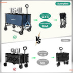 SUNNYFEEL Collapsible Wagon Cart with Wheels Foldable - 176lbs Standard Borderless Version Wagon Carts for Grocery Sports Garden Shopping Camping(Blue, 164L)