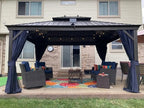 PURPLE LEAF 12' X 14' Hardtop Gazebo Canopy with Curtains and Netting for Patio Deck Backyard Heavy Duty Sunshade UV Protection Metal Outdoor Permanent Pavilion