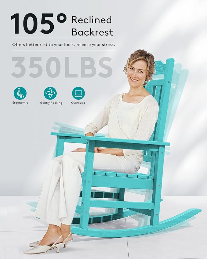 SERWALL Outdoor Rocking Chair Aruba Set of 8, All Weather Patio Rocking Chair, HDPE Poly Rocking Chair for Adults, Heavy Duty Front Porch Rocker