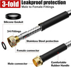 Short Garden Hose 3 ft, Male to Female Heavy Duty Stainless Steel Small Water Hose Extende Connector, Flexible No Kinks, Leakproof 3/4 in Fittings, Lightweight Metal Leader Hose,MBT3S Model