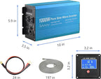 Pure Sine Wave Power Inverter 1000W DC12V to AC 110V with Dual sockets and USB, LCD Remote kit. (1000W)