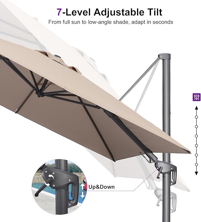 PURPLE LEAF 10' X 10' Left-right Tilting Outdoor Patio Umbrella Swivel Offset Cantilever Heavy Duty Rectangle Aluminum Umbrella with UV Resistant for Deck Pool Patio Backyard, Sand Dune