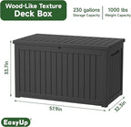 EasyUp 230 Gallon Outdoor Storage Box Waterproof, UV Resistant Resin Deck Box with Hydraulic Rod, Reinforced Stability for Patio, Garden,Striped Black