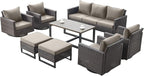 Rilyson Wicker Outdoor Patio Furniture Set - 8 Piece Patio Conversation Set with 4 Swivel Rocker Chairs,2 Rattan Ottoman,1 Couch and 1 Metal Coffee Table for Outside Porch Deck Backyard(Brown/Grey)