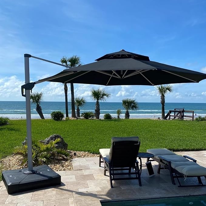 PURPLE LEAF 11 Feet Patio Umbrella Outdoor Round Large Cantilever Umbrella Windproof Offset Heavy Duty Sun Outside for Patio, Black