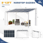 MEISSALIVVE 8' x 12' Wall Mounted Lean to Metal Awnings with Sloped Roof, Outdoor Patio Gazebo Awning for Backyard, Deck, White