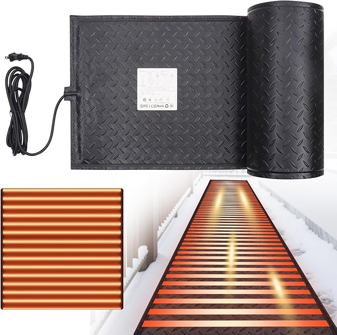 Snow Melting Mats for Roof Valley Walkways, Anti-Slip 120V Outdoor Heated Ice Removal, Roof Deicing System Black 19 in x 8 ft