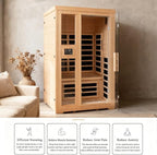 Homsido 2-Person Low EMF Far Infrared Sauna for Home,Canadian Hemlock Wood with Red Light Therapy,Bluetooth Speakers,Chromotherapy Lights,1850W Heater,Tempered Glass Door&LCD Control Panel