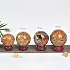 JIC Gem Natural Healing Crystal Sphere Ball Yellow Agate Crystal Decorative Ball with Display Stand Chakra Meditation Fengshui (60-70mm)