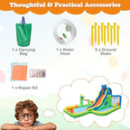BOUNTECH Inflatable Water Slide, Elephant Surfing Slide Kids Water Park Jump Bouncy Castle w/2 Splash Pools, Hide & Seek Cave, Outdoor Water Slides Inflatables for Big Kids Backyard Party Gifts