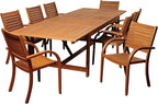 Amazonia Arizona 9-Piece Patio Rectangular Extendable Dining Table Set | Eucalyptus Wood | Ideal for Outdoors and Indoors
