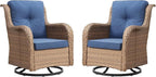 Outdoor Patio Swivel Rocker Chairs - Wicker Rattan Patio Swivel Rocking Chairs Set of 2 with High Back,Deep Seating and Comfort Cushions for Deck Porch Garden,Yellow/Blue