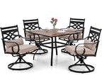 Sophia & William Swivel Patio Dining Set for 4, Outdoor Table and Chairs, Removable Seat Cushions, 37" Black Frame & Wood-Like Tabletop